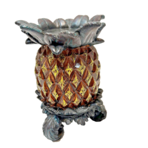 Vintage Carved Pineapple Wooden Pillar Candle Holder Pedestal 6.25 x 4.75&quot; - £20.68 GBP