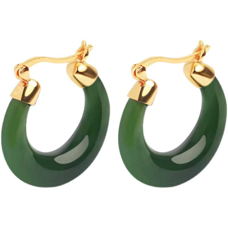 Natural Hetian jasper hoop earrings for women high-quality fresh ancient charm d - £15.05 GBP