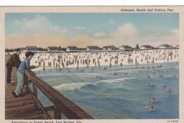 Fort Walton FL Florida TOWER BEACH Couple Fishing From Pier Cottage Postcard E11 - £5.22 GBP