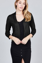 3/4 Sleeve Open Front Cropped Cardigan - $32.99