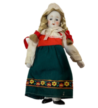 Vintage German Doll Porcelain and Cloth Handmade Traditional Dress Hat 8&quot; - £12.39 GBP