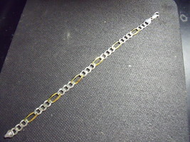 Sterling Silver 2 tone Large Unisex Figaro Link Bracelet - £39.96 GBP