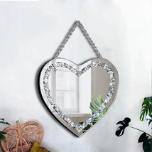 Frameless Glass Diamond Mirror With Silver Chain In A Diamond Heart Shape From - £27.25 GBP