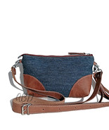 Handmade blue Denim and Copper Leather Cross body Bag, Minimalist Should... - $1,472.27 MXN