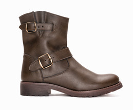 Vegane Biker Boot mit zwei Schnallenriemen und Reißverschluss Rutschfeste Sohle - $139.25