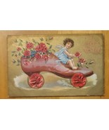 "A Happy New Year" - Angel Driving Red Shoe - 1907-1915 Embossed Post Card - £3.70 GBP