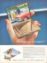 1961 Sunoco Gasoline Gas Pump Vintage Print Ad Woman Compact Ford Falcon 10x13 - $10.97