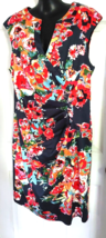 16 Andre Oliver Side Ruching Blue Floral 100 Cotton with Spandex Womens Dress xl - £10.23 GBP