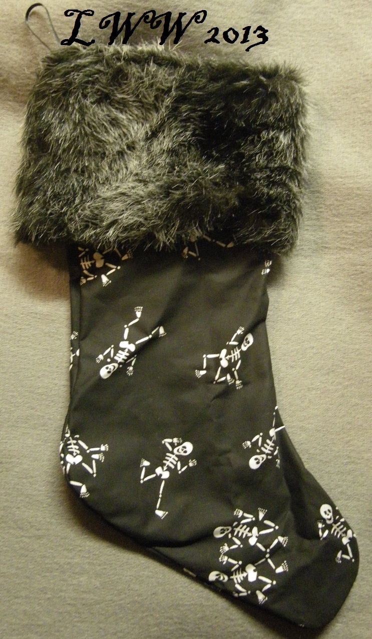 Handmade Black White Dancing Skeleton Faux-Fur Holiday Christmas Stocking Large  - $12.99