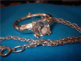 Vintage Jewelry Solitaire Ring Pendant  Chain  - $13.00