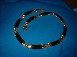 Vintage Jewelry Black  Enamel Necklace Gold Tone  - $14.00
