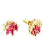 Russian CZ Ruby Red Marquise Earrings 14 K GP New - £11.88 GBP