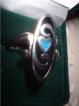 Ladies Heart Ring Turquoise Inlay Rhodium Band  NIB - £11.22 GBP