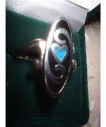 Ladies Heart Ring Turquoise Inlay Rhodium Band  NIB - $19.20 CAD