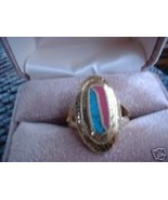 Ladies Turquoise &amp;amp; Coral Inlay Oval 24K GP Ring Sz 9 NIB - $17.82 CAD