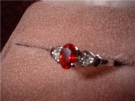 Ladies Red Garnet White Gold Plated Heart Ring NIB - $13.00