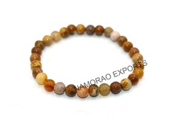 Natural Fossil Coral 6x6 mm Beaded Stretch Adjustable Bracelet ASB-25 - £4.86 GBP