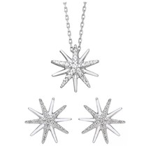 .925 Sterling Silver 0.21 CT. T.W. Diamond Starburst Pendant &amp; Earrings Set - £47.33 GBP