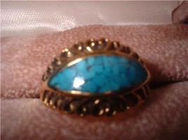 Ladies Turquoise Eye Inlay Design Antique Finish Ring NIB - £11.98 GBP