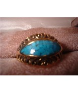 Ladies Turquoise Eye Inlay Design Antique Finish Ring NIB - $20.57 CAD