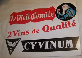 Vintage Le Vieil Ermite Cy Vinum Wine Advertising Metal Sign The Old Hermit - £38.69 GBP