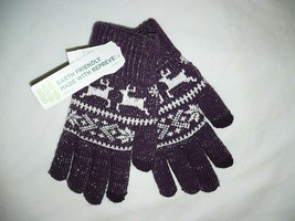 Time And Tru Women&#39;s Deer Fair Isle Touch Gloves Thick &amp; Warm Purple Pearl NEW - £7.46 GBP