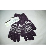Time And Tru Women&#39;s Deer Fair Isle Touch Gloves Thick &amp; Warm Purple Pea... - $10.22
