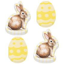 HOME &amp; HOOPLA Classic Easter Bunny &amp; Yellow Plaid Bunny-Shaped Paper Dessert Pla - £12.76 GBP