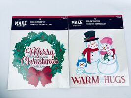 Lot 2 Christmas Iron-on Transfers -Snowman &amp; Wreath - DIY Crafts - Hugs ... - $8.00