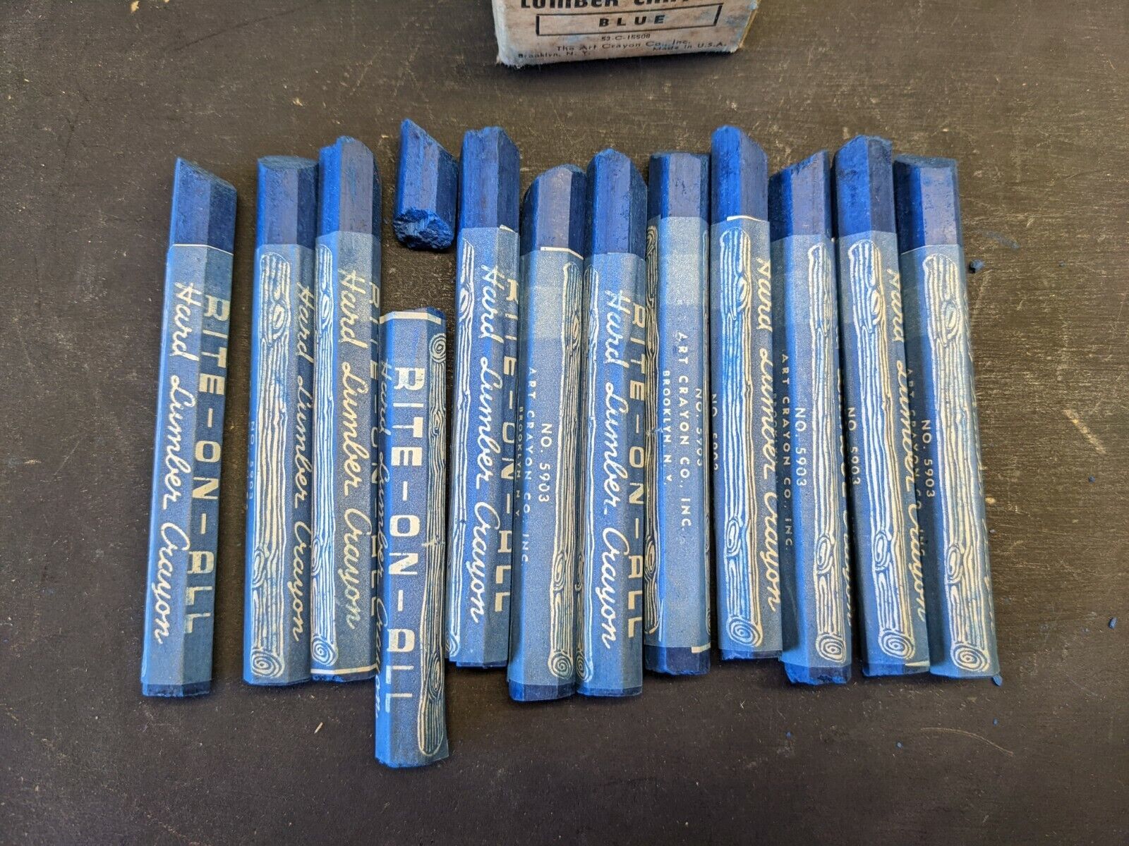 Complete Box One Dozen Blue LUMBER CRAYONS No. 5903 S Art Crayon Co