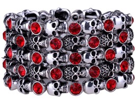 YACQ Skull Skeleton Stretch Cuff Bracelet for Women Biker Bling Crystal Jewelry  - $34.35