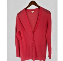 J.CREW Knitted Cardigan Button-up Cotton Blend in Pink/Red Front Pockets... - $24.74