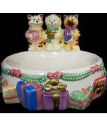 Kitty Christmas Carolers Designer Cat Dish Bowl Holiday Decor Ceramic - £23.55 GBP