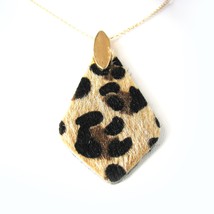 Leopard, Animal Print, Leatherette, Marquise Pendant, Long Necklace, long casual - £13.54 GBP