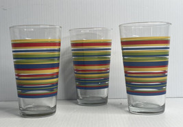 3 Vintage Libbey Libby Fiesta Mambo Striped Tumblers Beverage Glasses 16 Oz Mcm - £18.95 GBP