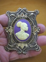 (CA20-45) Rare African American Lady Purple + Ivory Cameo Pin Pendant Jewelry - £31.61 GBP