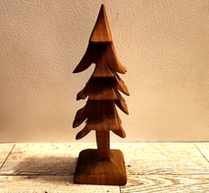Wooden Tree Christmas Vintage Hand Crafted Sculpture Signed Carved 6 Inc... - £18.36 GBP