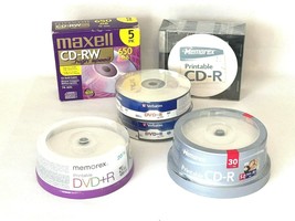 Lot of 115 New Sealed Blank Media DVD-R DVD+R CD-R CD-RW Maxell Memorex Verbatim - £36.96 GBP