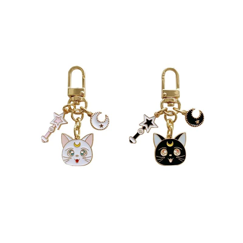 Sailor Moon Kawaii Car Keychain Anime Figure Luna Cat Ring Metal Key Chain Bag - £20.90 GBP+
