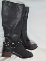 NWOB Lucky Brand Knee High Low Heel Black Leather Boot 8 M Ankle Buckle - £97.95 GBP