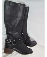 NWOB Lucky Brand Knee High Low Heel Black Leather Boot 8 M Ankle Buckle - $2,315.53 MXN