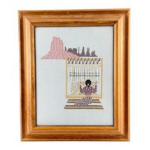 Finished Needlepoint Southwest Woman Loom Weaving Red Rock Framed K. Caldwell - £38.47 GBP