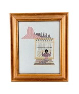 Finished Needlepoint Southwest Woman Loom Weaving Red Rock Framed K. Cal... - £37.63 GBP