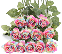 Artificial Rainbow Flowers Roses Bouquet Fake Bridal Bouquets Decorations NEW - £27.17 GBP