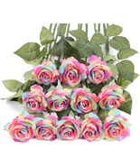 Artificial Rainbow Flowers Roses Bouquet Fake Bridal Bouquets Decoration... - £27.20 GBP