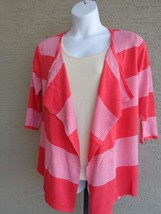 NWT $50.KIM ROGERS OPEN FRONT LIGHTWEIGHT DRAPE SWEATER CORAL &amp; WHITE ST... - £8.52 GBP
