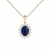 Oval Sapphire Pendant with Floral Diamond Halo in 14K Yellow Gold (A, 8x6MM) - £774.54 GBP