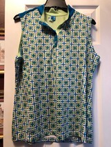 NWT Ladies GG BLUE Peacock Blue Lime Plaid Gina Sleeveless Golf Shirt  XL - £29.22 GBP