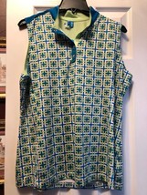 NWT Ladies GG BLUE Peacock Blue Lime Plaid Gina Sleeveless Golf Shirt  XL - £28.96 GBP