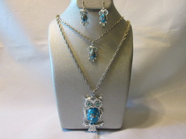 Vintage Large &amp; Small Owl Double Pendant Necklace &amp; Earrings Set, Faux T... - $12.99